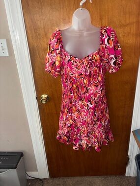 Pink Floral Puff Sleeve Mini Dress